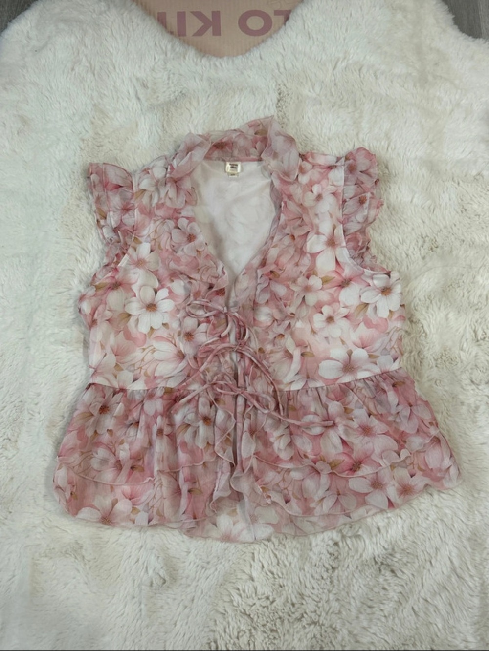Autres Filles Pink Floral Ruffle Tie Front Blouse
